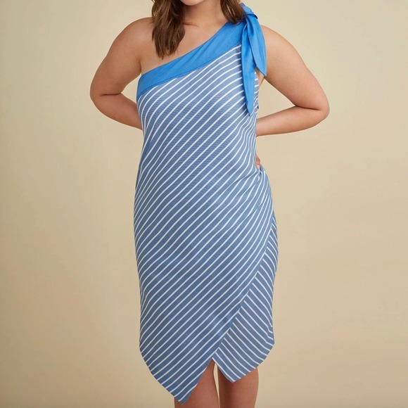 Glamour X Lane Bryant Striped One Shoulder Dress 18 Coastal Yacht Wrap Midi